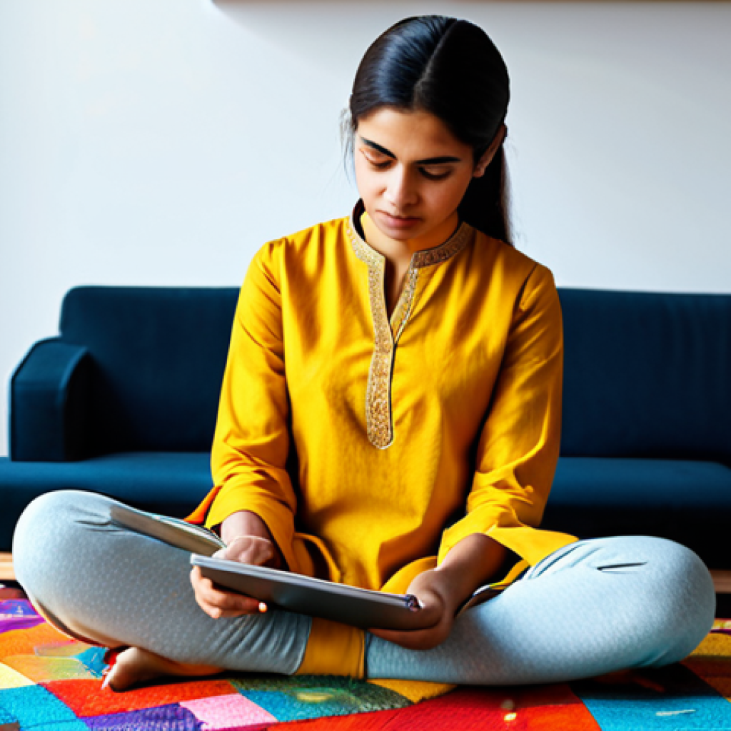 퍼즐오브Z 게임 코칭 프로그램 - A focused young woman, fully clothed in a professional kurta and leggings, concentrating on a comple...