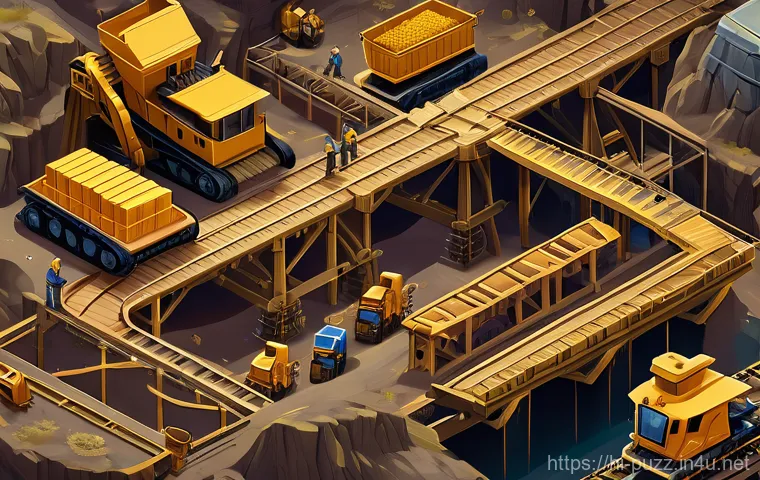 퍼즐오브Z 골드 수급 방법 - **Image Prompt 1: The Prosperous Gold Mine**
    A highly detailed, vibrant digital painting in a to...