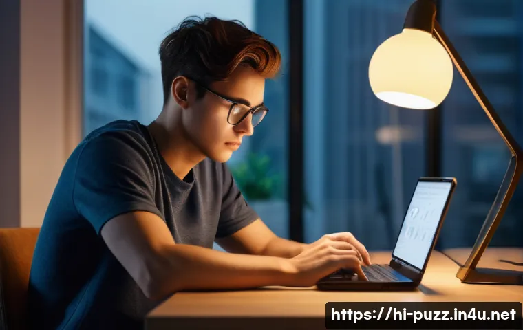 퍼즐오브Z 로그인 문제 해결 - **Prompt:** A young adult, dressed in comfortable everyday clothes like a t-shirt and jeans, sits at...