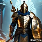 Home 19 퍼즐오브Z 방어구 강화 방법 - A detailed fantasy warrior clad in medium armor with a balanced design, combining agility and protec...