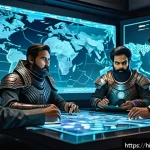 Home 18 퍼즐오브Z 길드 전쟁 공략 - A dynamic guild war command center scene showing a diverse team of Indian-inspired fantasy heroes ga...