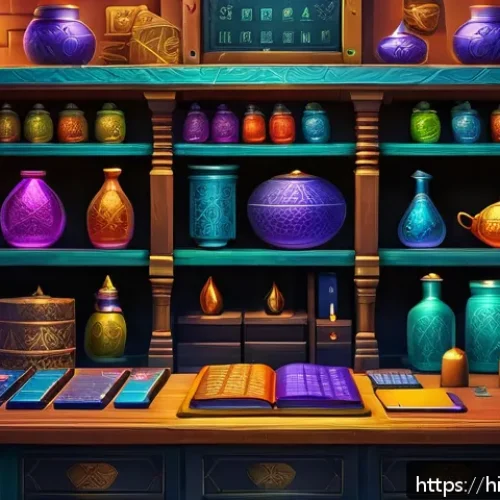 퍼즐오브Z 아이템 교환소 공략 - A detailed digital artwork of a strategic gamer&rsquo;s inventory screen from a fantasy puzzle game, showi...